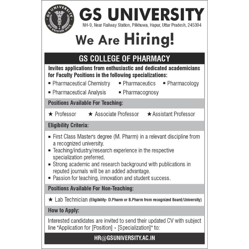 GS College of Pharmacy job post