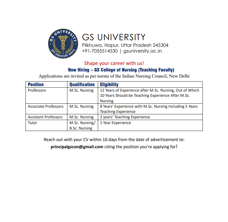 GS College of Nursing job post